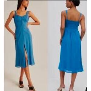 Abercrombie & Fitch Mila Dress Blue Large Midi Strappy Button Front